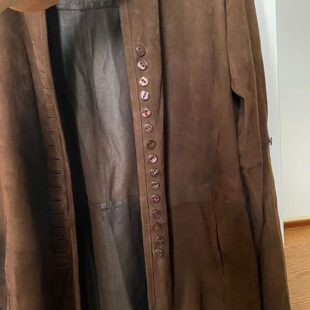 Vintage Uterque Long Suede Jacket Brown